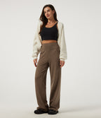 High Waisted Bootcut Tie Back Quick Dry Fleece Casual Trousers with Pockets — Claystone — view 7