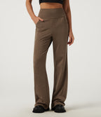 High Waisted Bootcut Tie Back Quick Dry Fleece Casual Trousers with Pockets — Claystone — view 3