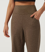 High Waisted Bootcut Tie Back Quick Dry Fleece Casual Trousers with Pockets — Claystone — view 4