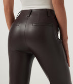 Mid Rise Flare Stretchy PU Fleece Casual Trousers with Pockets — Hot Fudge — view 5
