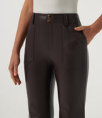 Mid Rise Flare Stretchy PU Fleece Casual Trousers with Pockets — Hot Fudge — view 4