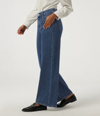 High Waisted Wide Leg Casual Jeans with Pockets — Estate Blue Denim — view 3