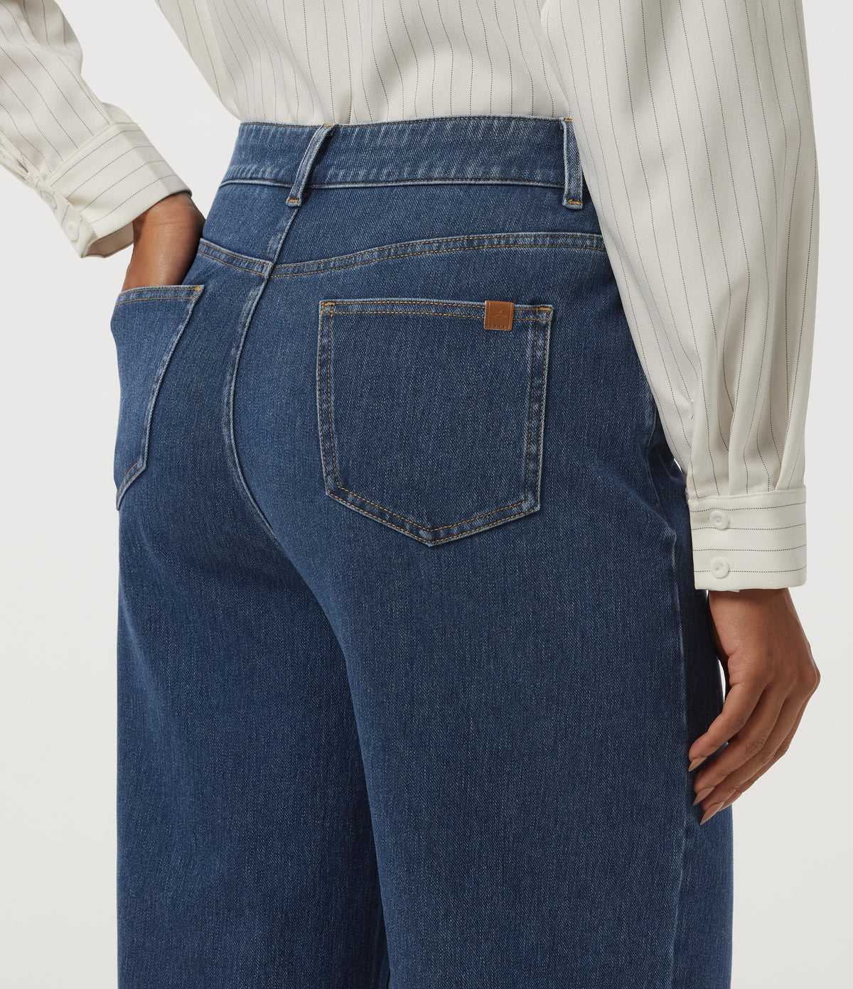 High Waisted Wide Leg Casual Jeans with Pockets — Estate Blue Denim — view 5