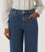 High Waisted Wide Leg Casual Jeans with Pockets — Estate Blue Denim — view 4