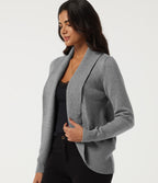 Lapel Collar Long Sleeve Work Cardigan with Thumbholes — Brushed Nickel — view 4