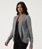 Lapel Collar Long Sleeve Work Cardigan with Thumbholes — Brushed Nickel — view 3