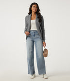 Lapel Collar Long Sleeve Work Cardigan with Thumbholes — Brushed Nickel — view 7