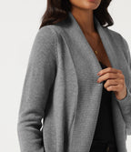 Lapel Collar Long Sleeve Work Cardigan with Thumbholes — Brushed Nickel — view 6