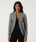 Lapel Collar Long Sleeve Work Cardigan with Thumbholes — Brushed Nickel — view 1