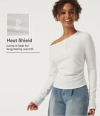 One Shoulder Long Sleeve Asymmetric Ruched Thermal Casual Top — White — view 1