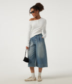 One Shoulder Long Sleeve Asymmetric Ruched Thermal Casual Top — White — view 7