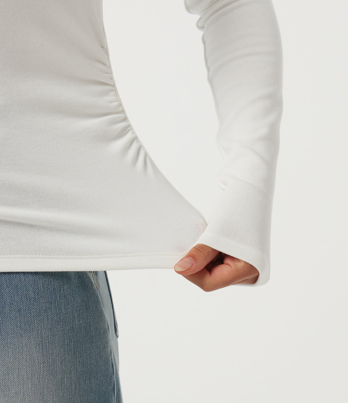 One Shoulder Long Sleeve Asymmetric Ruched Thermal Casual Top — White — view 6