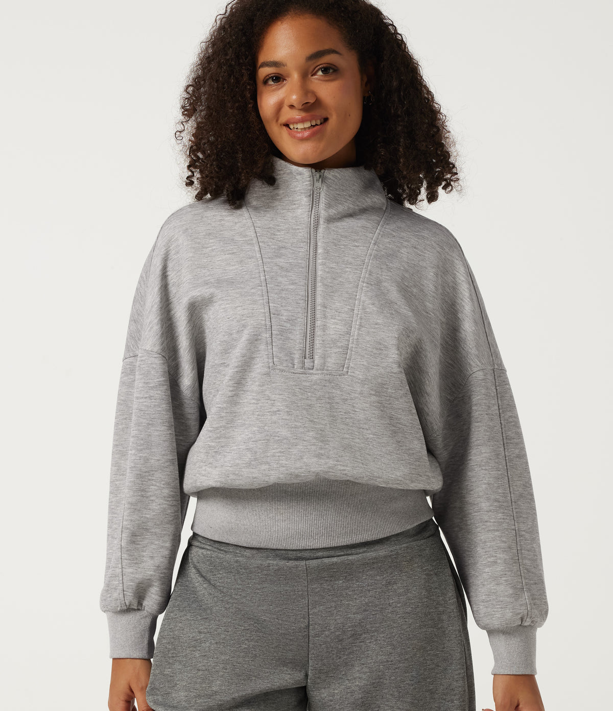 Mock Neck Long Sleeve Casual Sweatshirt — Fog Gray — view 1