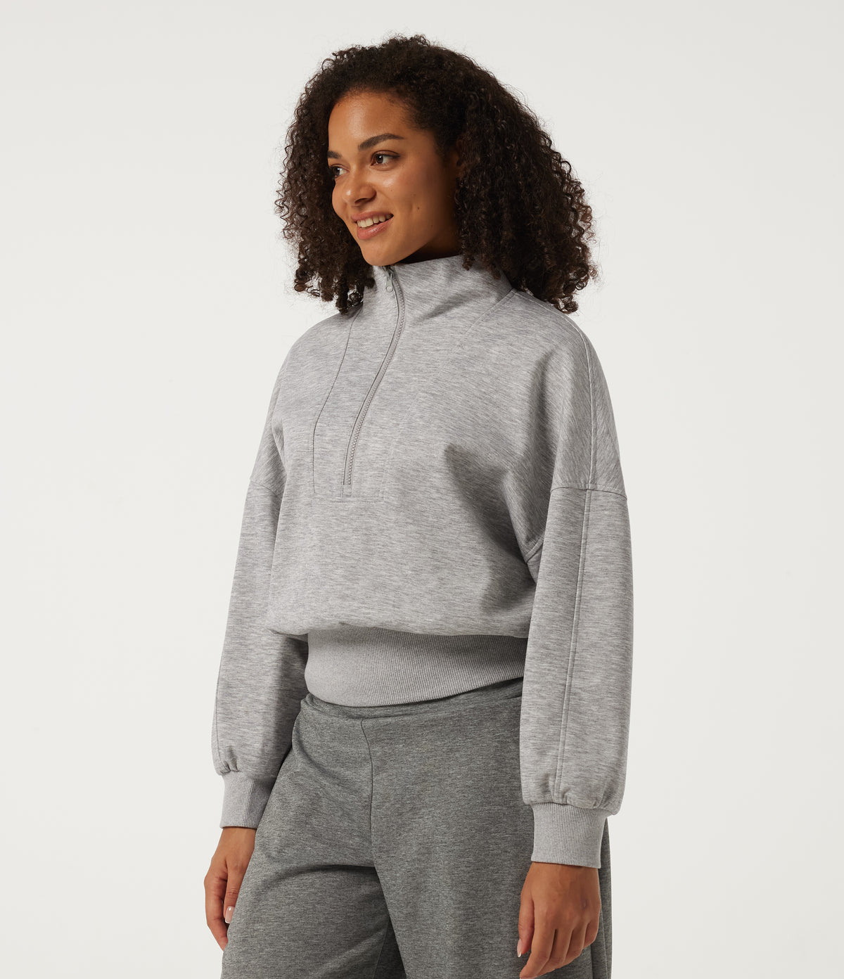Mock Neck Long Sleeve Casual Sweatshirt — Fog Gray — view 3