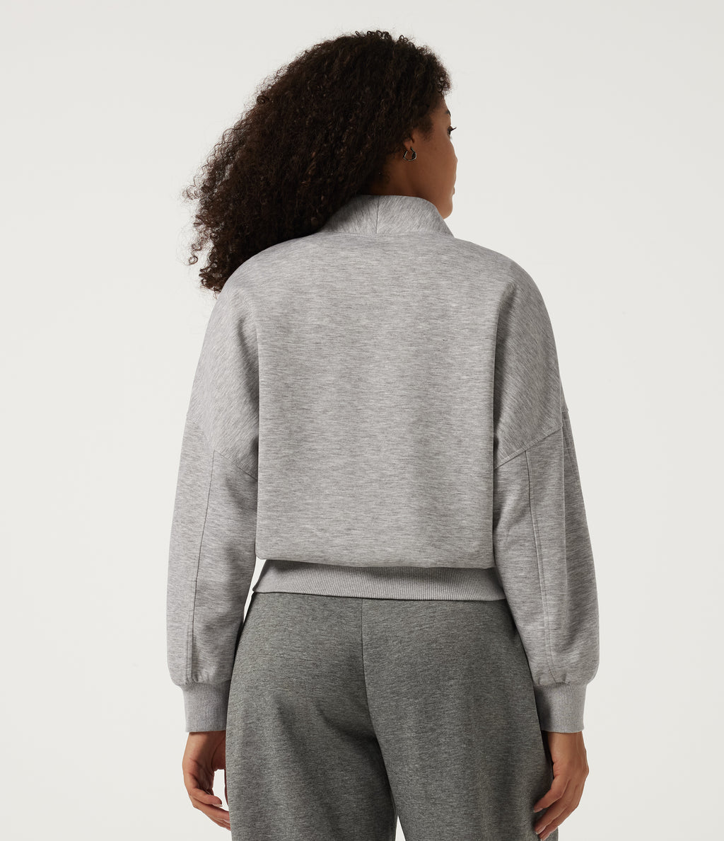 Mock Neck Long Sleeve Casual Sweatshirt — Fog Gray — view 2