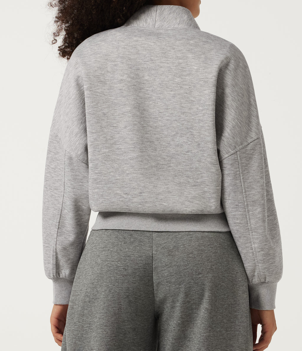 Mock Neck Long Sleeve Casual Sweatshirt — Fog Gray — view 6