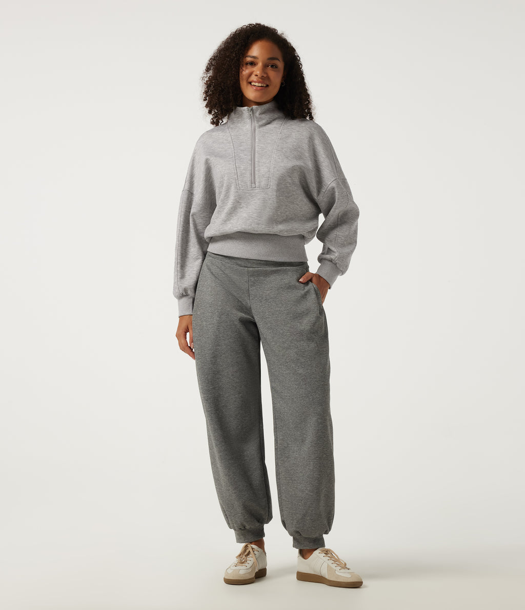 Mock Neck Long Sleeve Casual Sweatshirt — Fog Gray — view 7