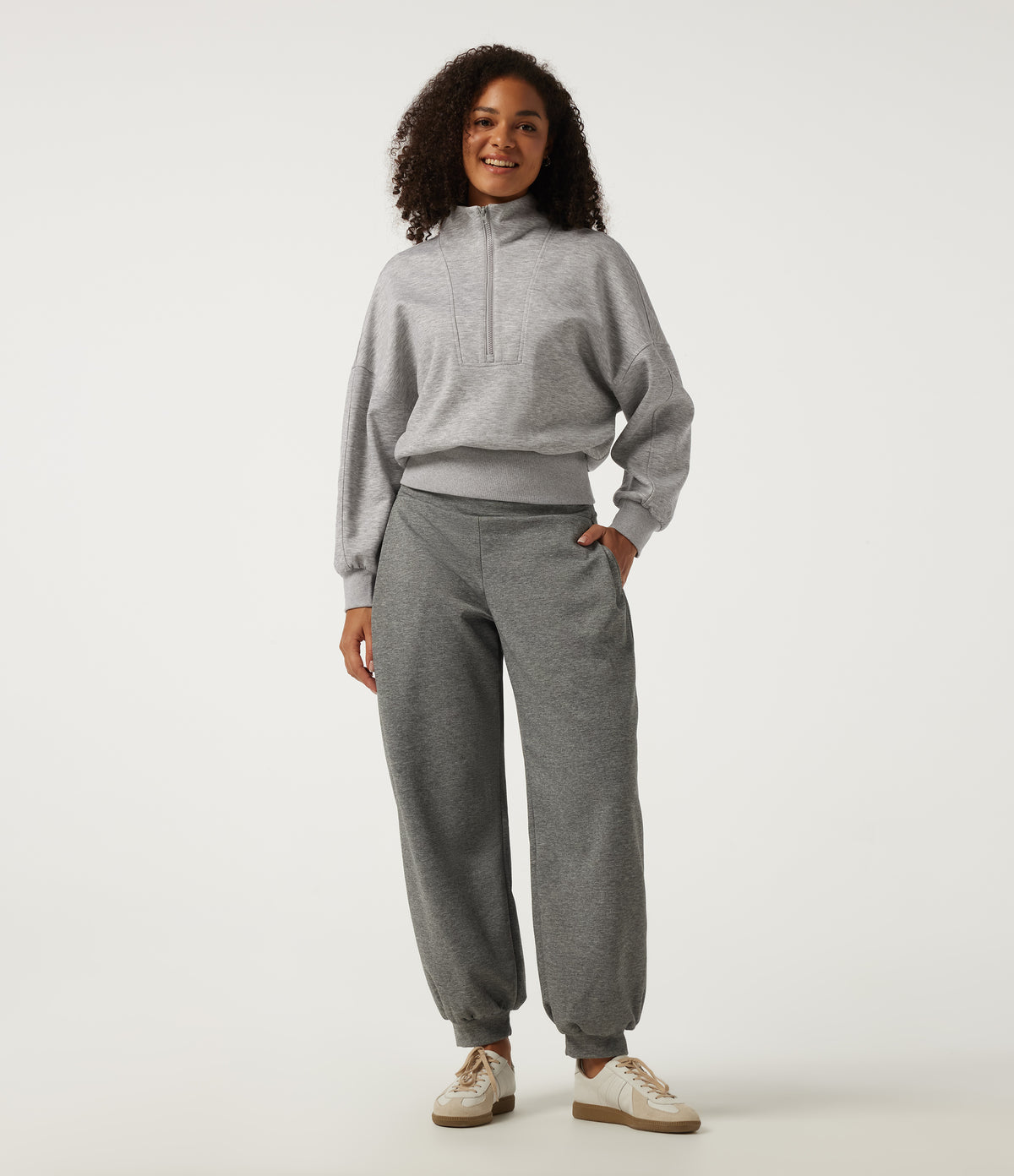 Mock Neck Long Sleeve Casual Sweatshirt — Fog Gray — view 7