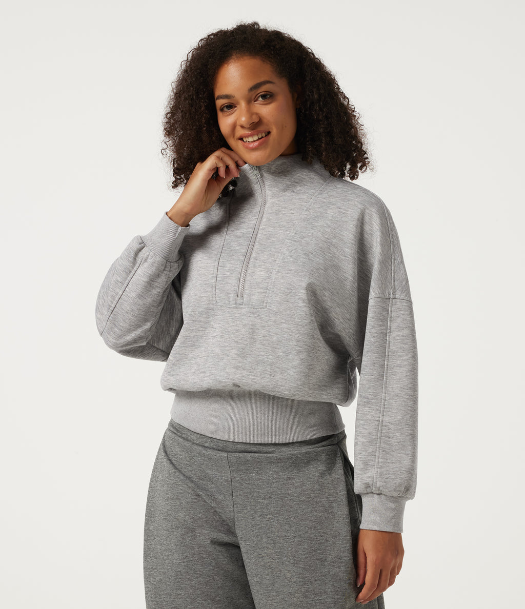 Mock Neck Long Sleeve Casual Sweatshirt — Fog Gray — view 4