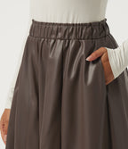 High Waisted A Line Midi Casual Skirt with Pockets — Hot Fudge — view 4
