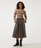 High Waisted A Line Midi Casual Skirt with Pockets — Hot Fudge — view 5