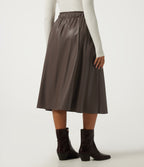 High Waisted A Line Midi Casual Skirt with Pockets — Hot Fudge — view 2