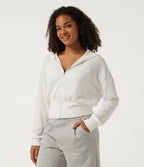 Hooded Waffle Long Sleeve Casual Sweatshirt — White — view 3