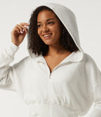 Hooded Waffle Long Sleeve Casual Sweatshirt — White — view 6