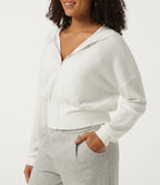 Hooded Waffle Long Sleeve Casual Sweatshirt — White — view 5