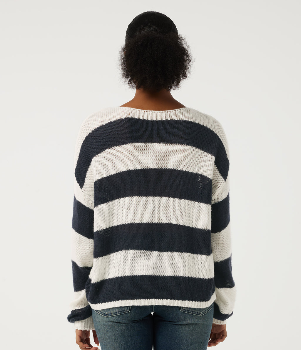 Round Neck Long Sleeve Stripe Casual Jumper — Nautical Sea Stripe — view 2