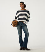 Round Neck Long Sleeve Stripe Casual Jumper — Nautical Sea Stripe — view 6