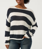 Round Neck Long Sleeve Stripe Casual Jumper — Nautical Sea Stripe — view 5