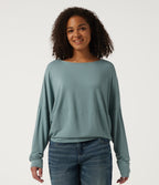 Boat Neck Long Sleeve Casual Sweatshirt — Stone Blue — view 1