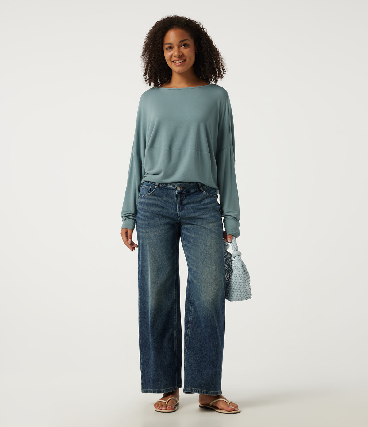 Boat Neck Long Sleeve Casual Sweatshirt — Stone Blue — view 6