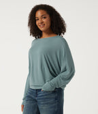 Boat Neck Long Sleeve Casual Sweatshirt — Stone Blue — view 3