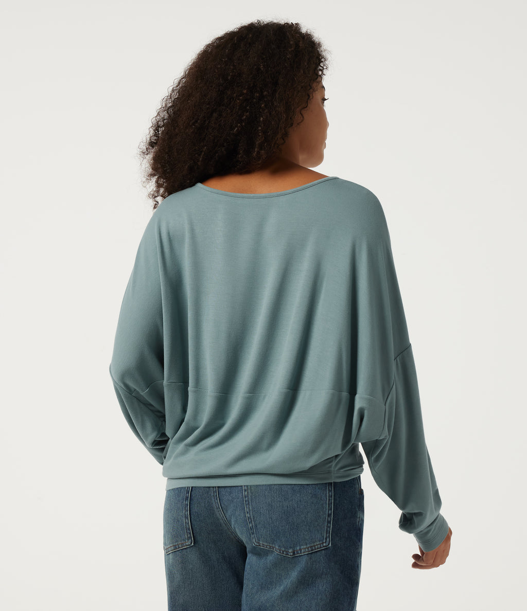 Boat Neck Long Sleeve Casual Sweatshirt — Stone Blue — view 2