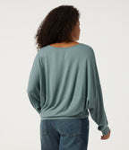 Boat Neck Long Sleeve Casual Sweatshirt — Stone Blue — view 2