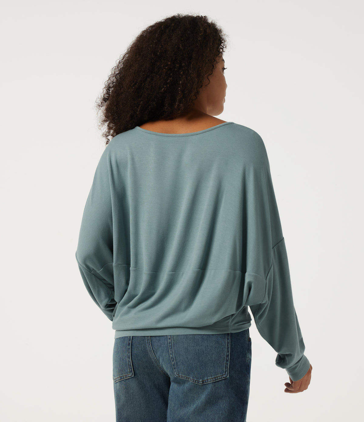 Boat Neck Long Sleeve Casual Sweatshirt — Stone Blue — view 2