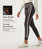 High Waisted Tummy Control Color Block Skinny Stretchy PU Fleece Casual Leggings with Pockets — Hot Fudge — view 1