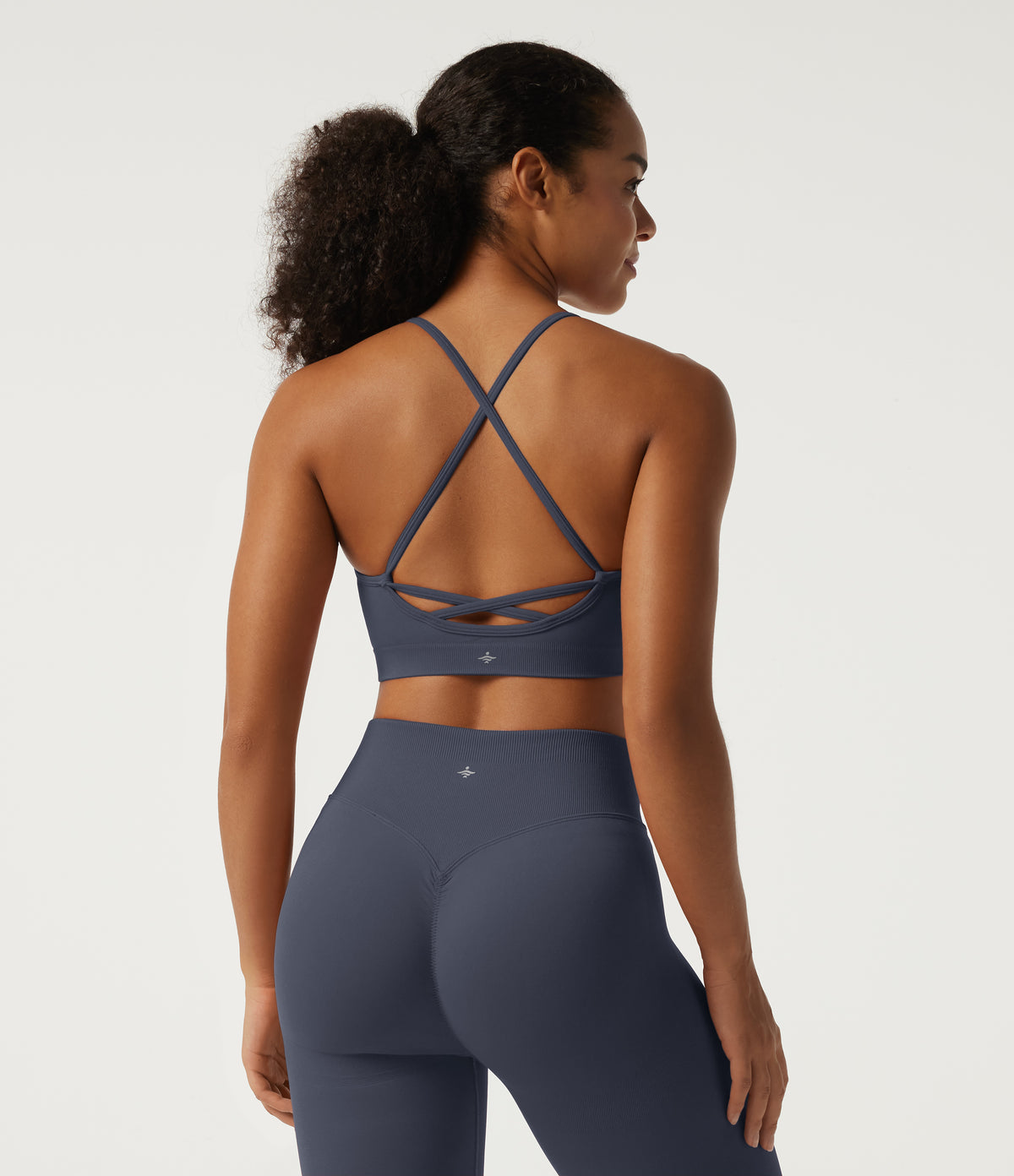 Mock Neck Long Sleeve High Waisted Skinny Seamless Flow Running Leggings Sets — Navy Blazer — view 8