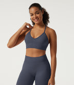 Mock Neck Long Sleeve High Waisted Skinny Seamless Flow Running Leggings Sets — Navy Blazer — view 7