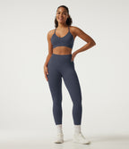 Mock Neck Long Sleeve High Waisted Skinny Seamless Flow Running Leggings Sets — Navy Blazer — view 3