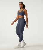 Mock Neck Long Sleeve High Waisted Skinny Seamless Flow Running Leggings Sets — Navy Blazer — view 2