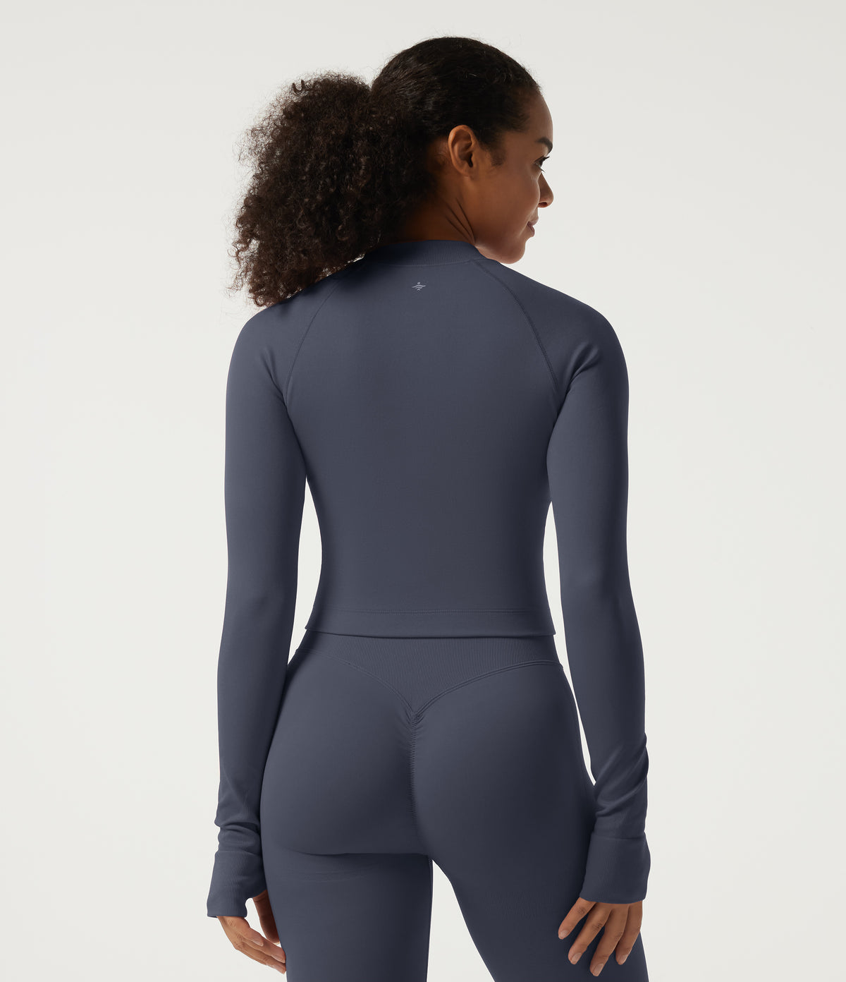 Mock Neck Long Sleeve High Waisted Skinny Seamless Flow Running Leggings Sets — Navy Blazer — view 5