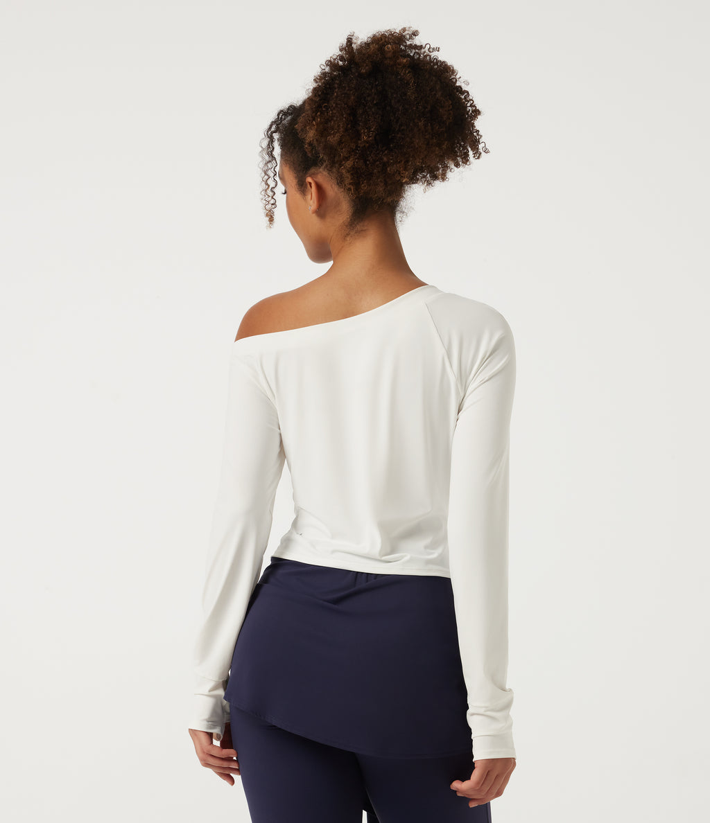 InstantCool Long Sleeve Yoga Sports Top with Thumbholes-UPF50+ — White — view 2
