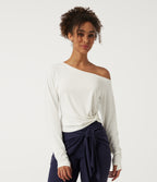 InstantCool Long Sleeve Yoga Sports Top with Thumbholes-UPF50+ — White — view 1
