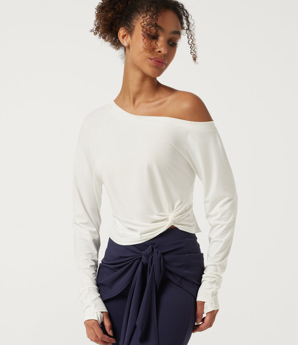 InstantCool Long Sleeve Yoga Sports Top with Thumbholes-UPF50+ — White — view 4