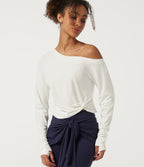 InstantCool Long Sleeve Yoga Sports Top with Thumbholes-UPF50+ — White — view 4