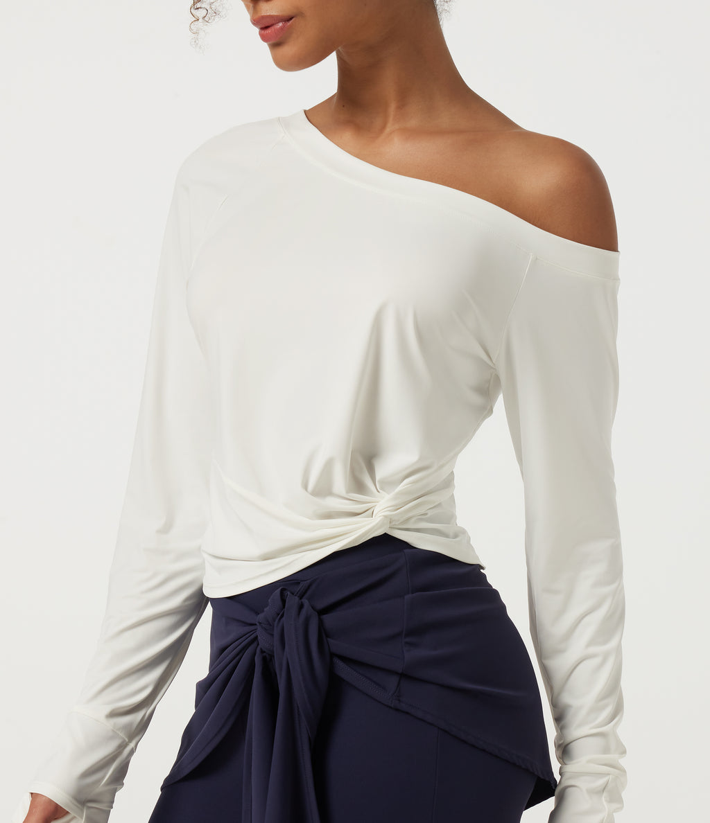 InstantCool Long Sleeve Yoga Sports Top with Thumbholes-UPF50+ — White — view 5
