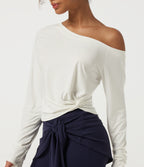 InstantCool Long Sleeve Yoga Sports Top with Thumbholes-UPF50+ — White — view 5